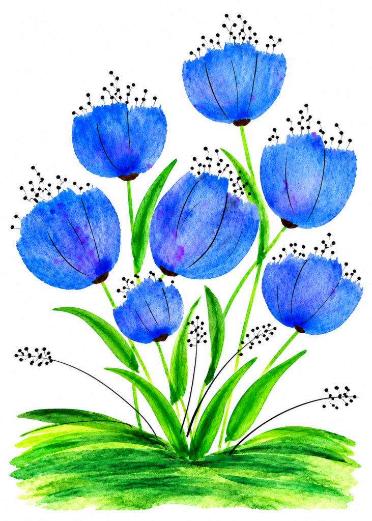 Blue Watercolour Wildflower Bouquet